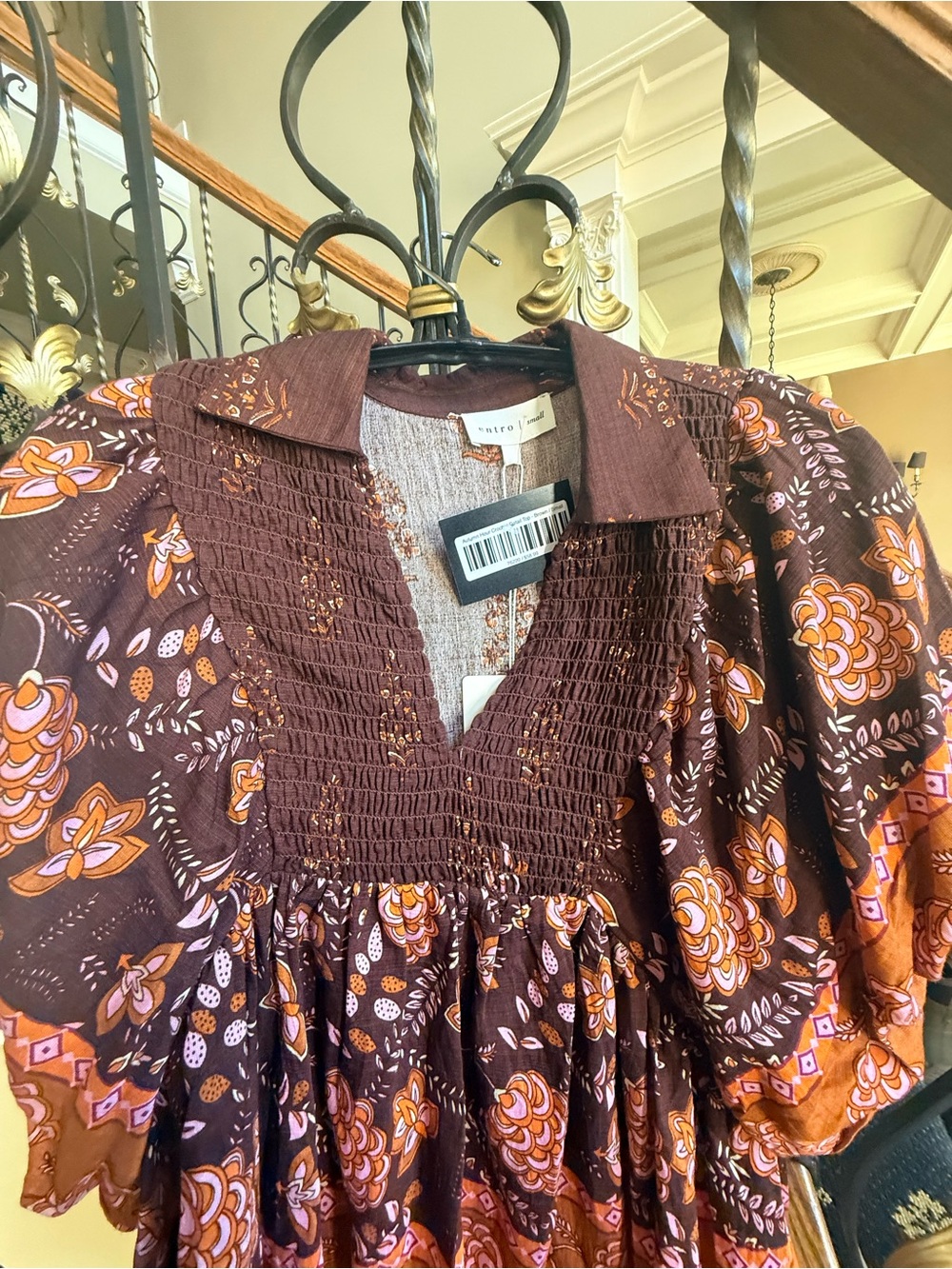 ENTRO NWT Autumn Hour Crochet Detail to. Brown Small. Puff sleeves. Beautiful - Picture 7 of 9